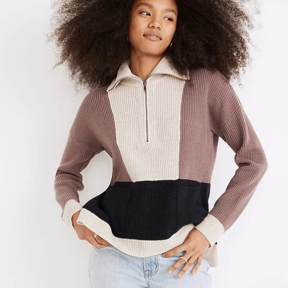 Madewell Glenbrook Colorblock Half Zip Sweater Size Small